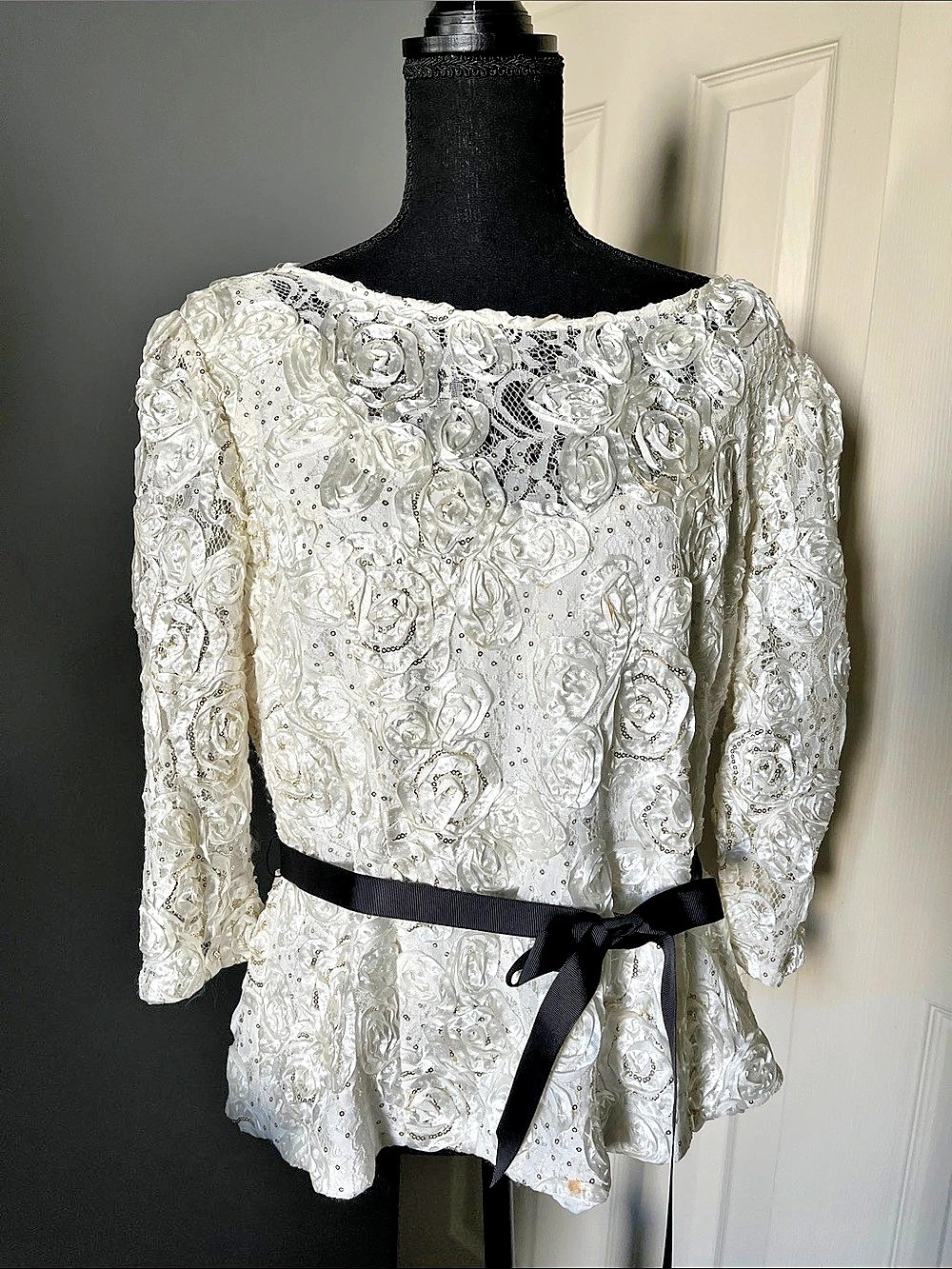 ALEX EVENINGS Floral Lace Peplum Jacket XL Like New